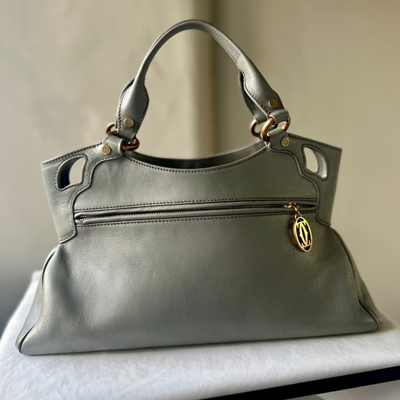 CARTIER Marcello Gray Leather Handbag Embroidered Logo - Picture 3 of 9